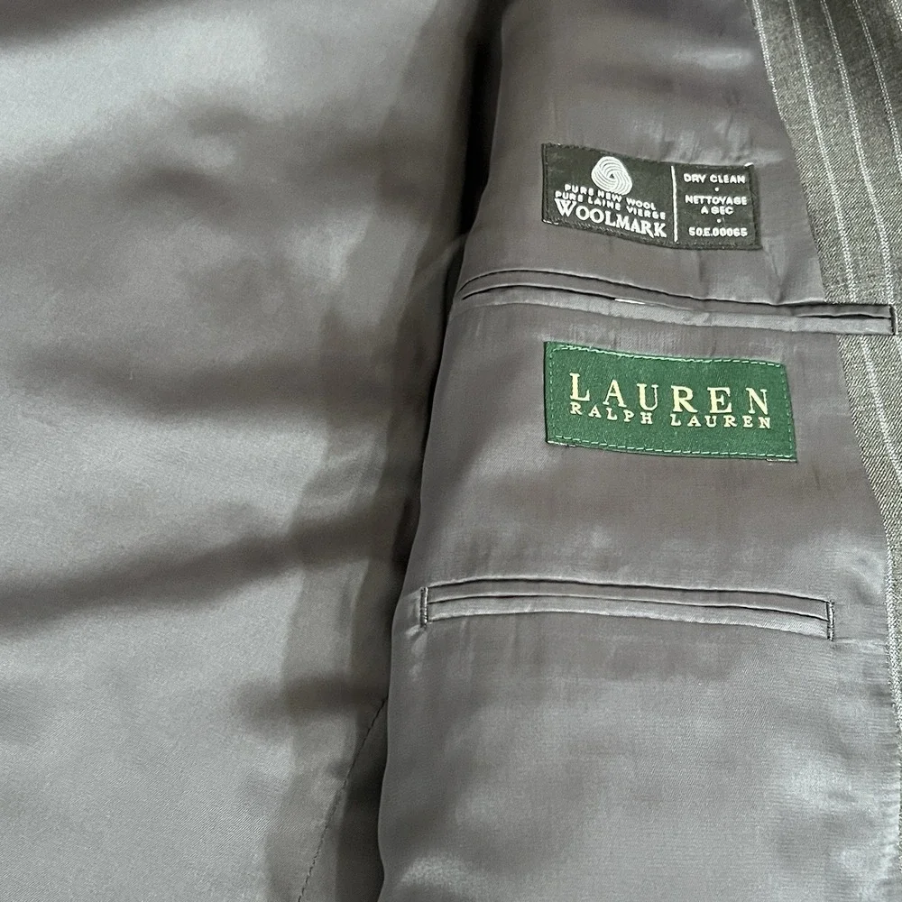 Lauren Ralph Lauren Blazer Mens 46S‎ Gray Pin Stripe Suit Jacket Wool Sport Coat